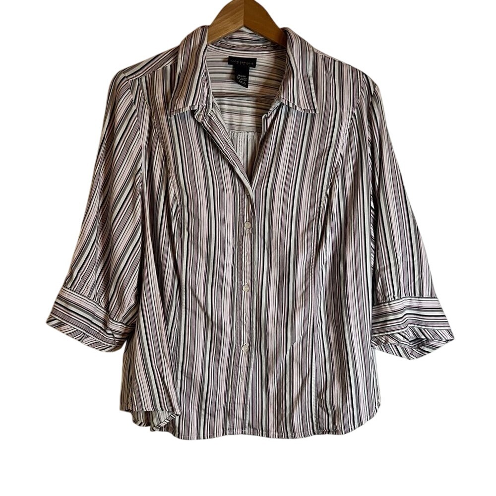 Lane Bryant 18/20W Button Down 3/4 Sleeve Striped Top Career Office Wear